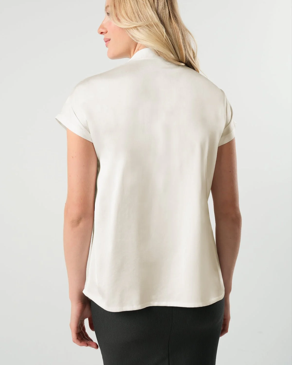 Short Sleeve Satin Maternity Shell Top with Concealed Nursing Zip - Image 3