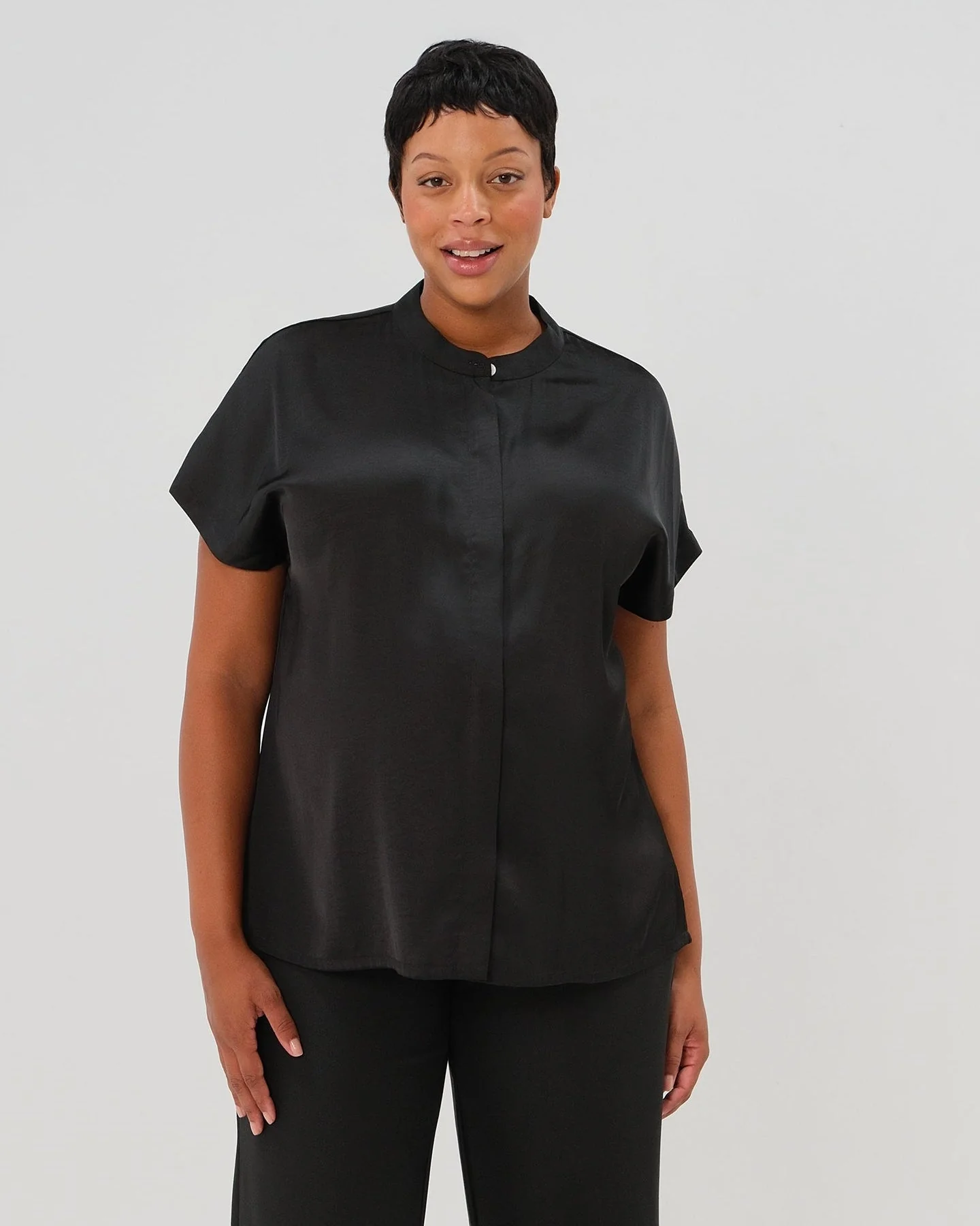 Short Sleeve Satin Maternity Shell Top with Concealed Nursing Zip - Image 9