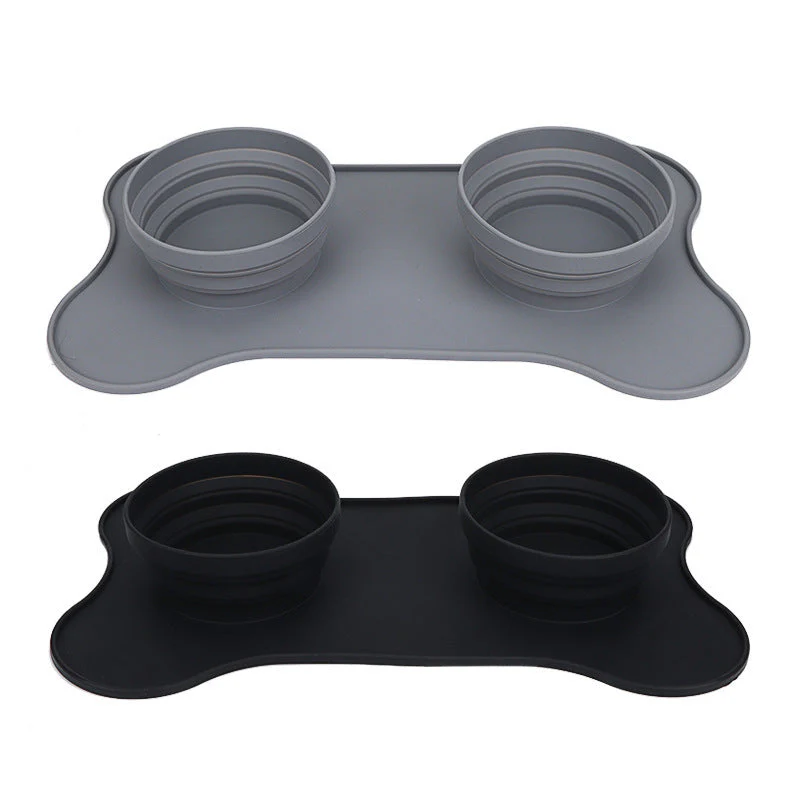 Silicone Pet Double Bowl with Mat - Image 2