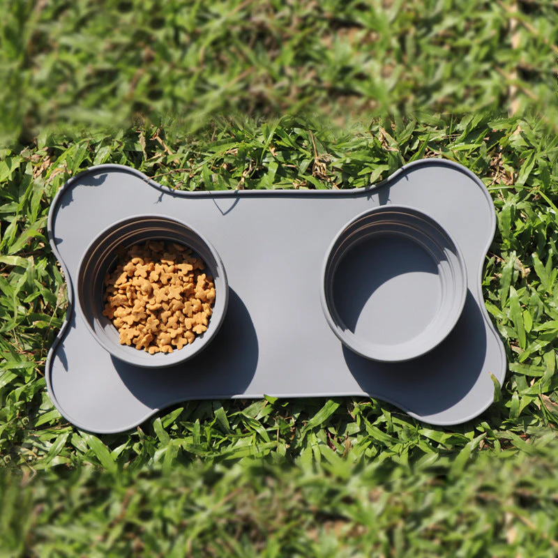 Silicone Pet Double Bowl with Mat - Image 4