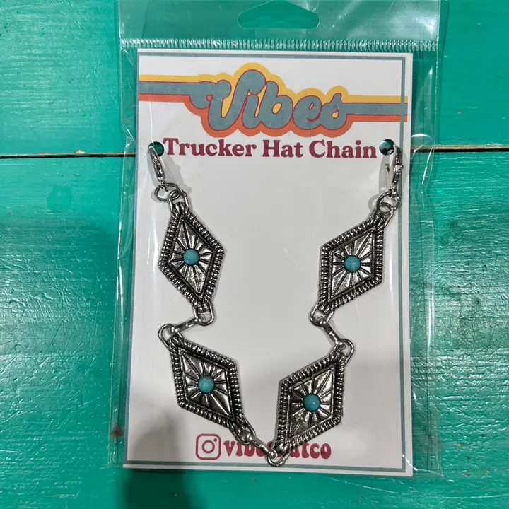 Silver & Turquoise Diamond Concho Trucker Chain | Hat Bar | - Image 2