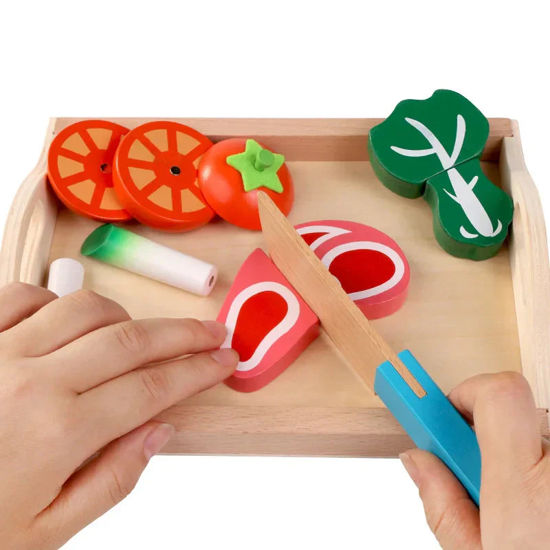 Simulation Kitchen Pretend Toy Wooden Classic Game Montessori Educational Toy For Children Kids Gift Cutting Fruit Vegetable Set - Image 2