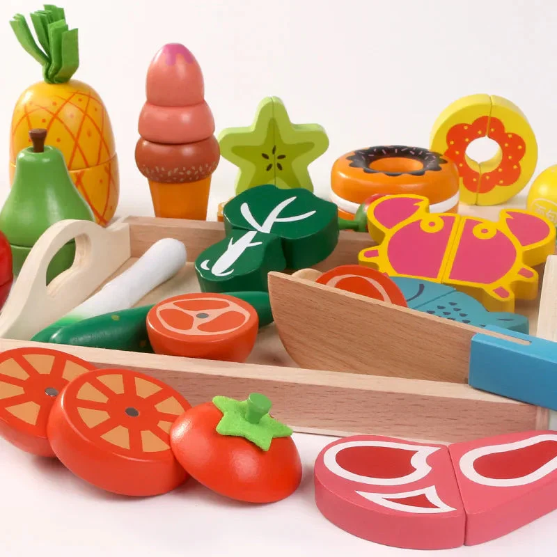 Simulation Kitchen Pretend Toy Wooden Classic Game Montessori Educational Toy For Children Kids Gift Cutting Fruit Vegetable Set - Image 3
