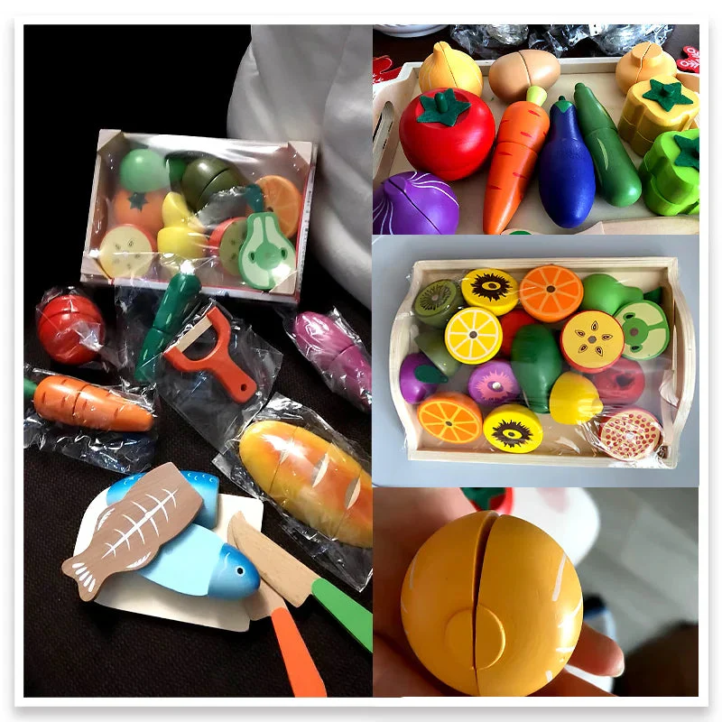 Simulation Kitchen Pretend Toy Wooden Classic Game Montessori Educational Toy For Children Kids Gift Cutting Fruit Vegetable Set - Image 6
