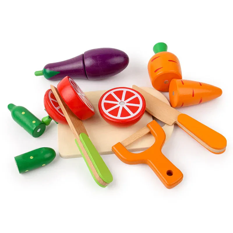 Simulation Kitchen Pretend Toy Wooden Classic Game Montessori Educational Toy For Children Kids Gift Cutting Fruit Vegetable Set - Image 9