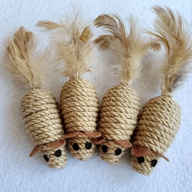 Sisal Mouse Cat Toy – Bite-Resistant Interactive Plush (1/4pcs) - Image 2