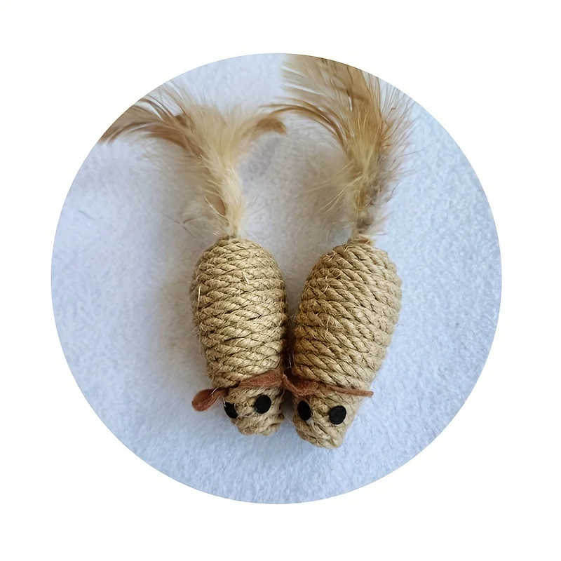 Sisal Mouse Cat Toy – Bite-Resistant Interactive Plush (1/4pcs) - Image 3