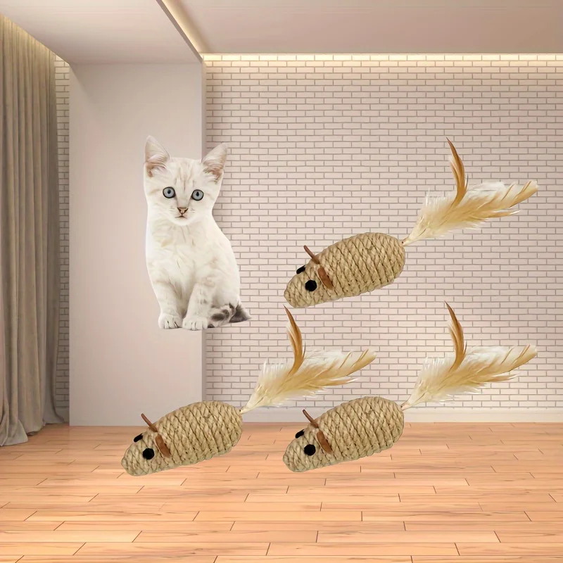 Sisal Mouse Cat Toy – Bite-Resistant Interactive Plush (1/4pcs) - Image 5
