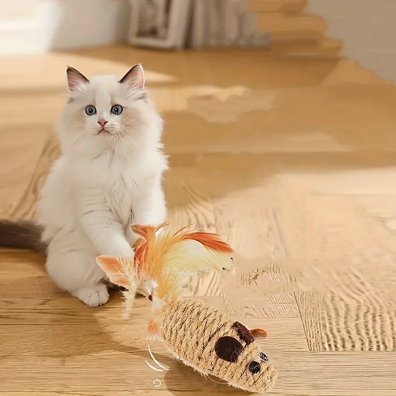Sisal Mouse Cat Toy – Bite-Resistant Interactive Plush (1/4pcs) - Image 6