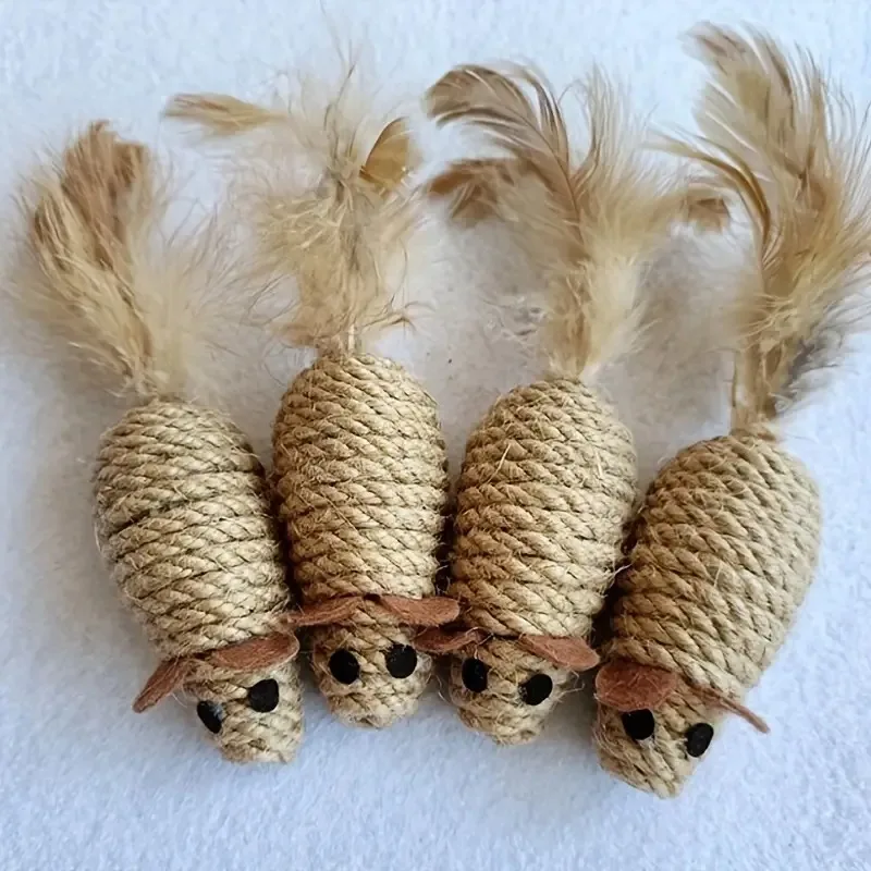 Sisal Mouse Cat Toy – Bite-Resistant Interactive Plush (1/4pcs) - Image 7