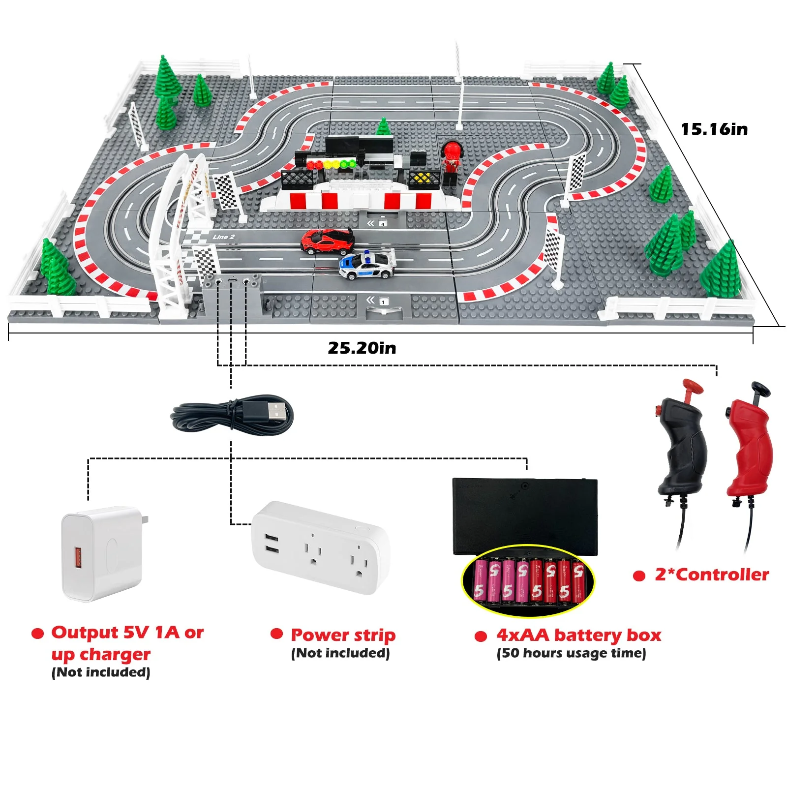 Slot Cars Race Track Sets, with 2 tracks 2 controllers 2 cars, Adjustable Speed, Block Building Slot Car Race Set, Christmas present，Toys Gifts - 04 - Image 4