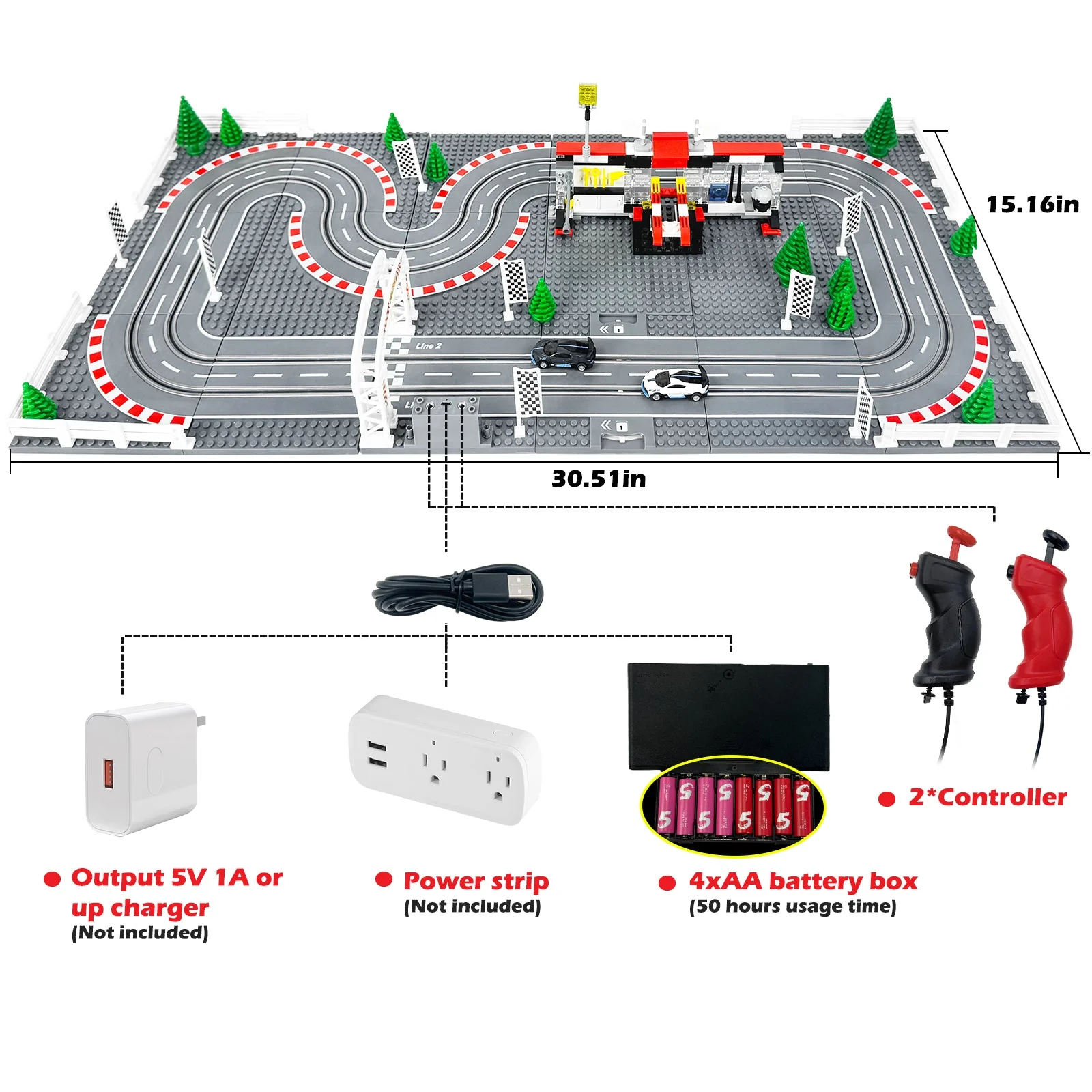 Slot Cars Race Track Sets, with 2 tracks 2 controllers 2 cars, Adjustable Speed, Block Building Slot Car Race Set,Christmas present， Toys Gifts - Image 4