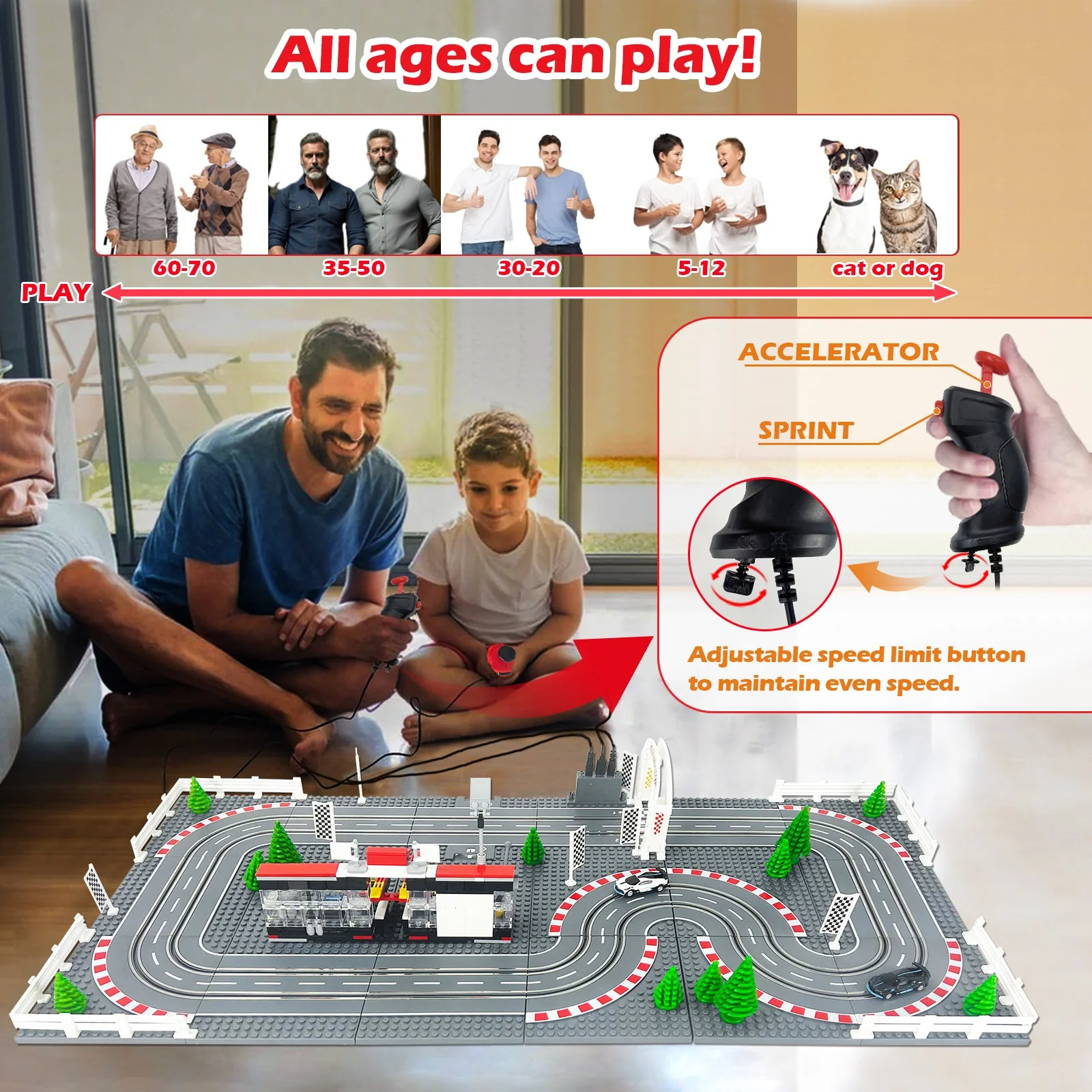 Slot Cars Race Track Sets, with 2 tracks 2 controllers 2 cars, Adjustable Speed, Block Building Slot Car Race Set,Christmas present， Toys Gifts - Image 6
