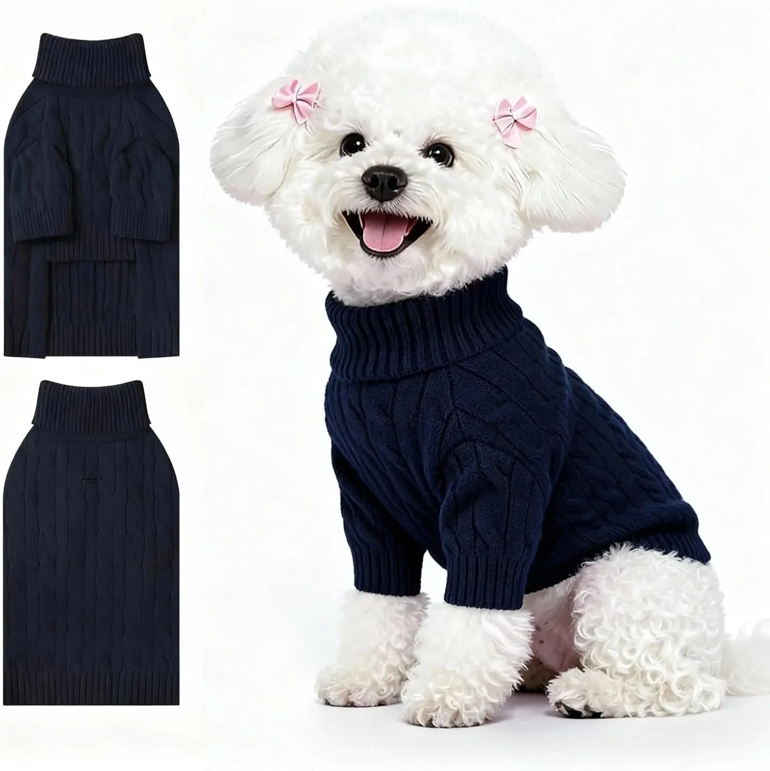 Small Dog Warm Turtleneck Cable Knit Sweater Thermal Pullover All Colors - Image 11