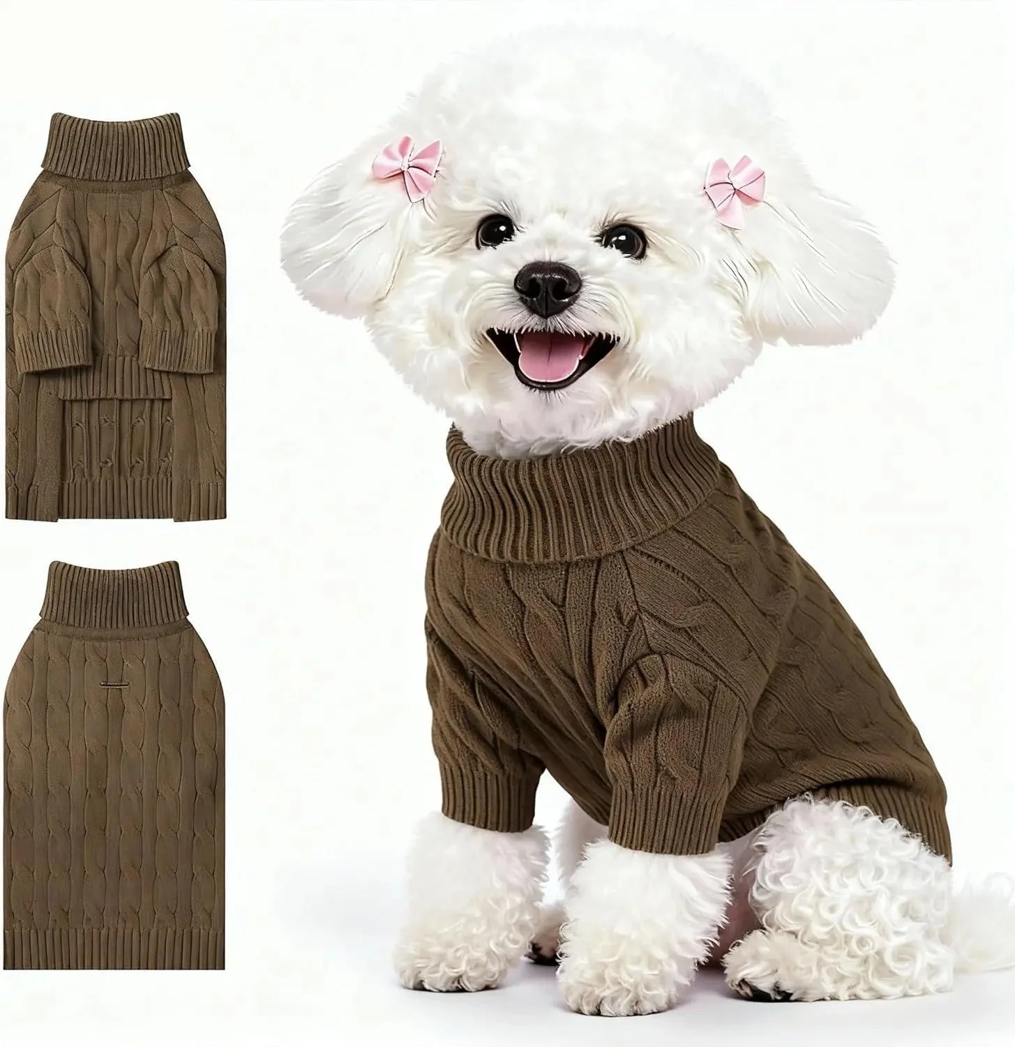 Small Dog Warm Turtleneck Cable Knit Sweater Thermal Pullover All Colors - Image 19