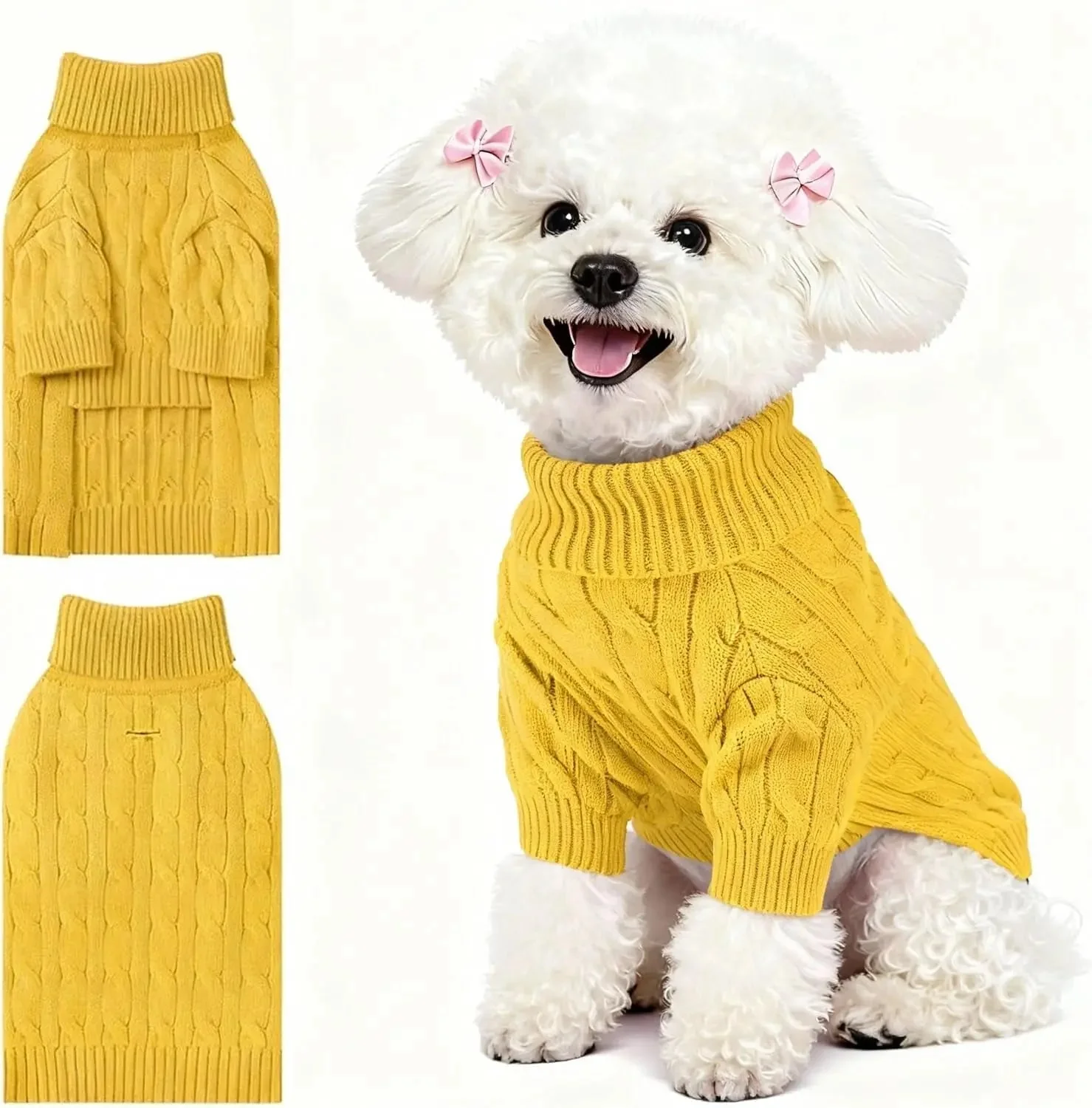 Small Dog Warm Turtleneck Cable Knit Sweater Thermal Pullover All Colors - Image 3