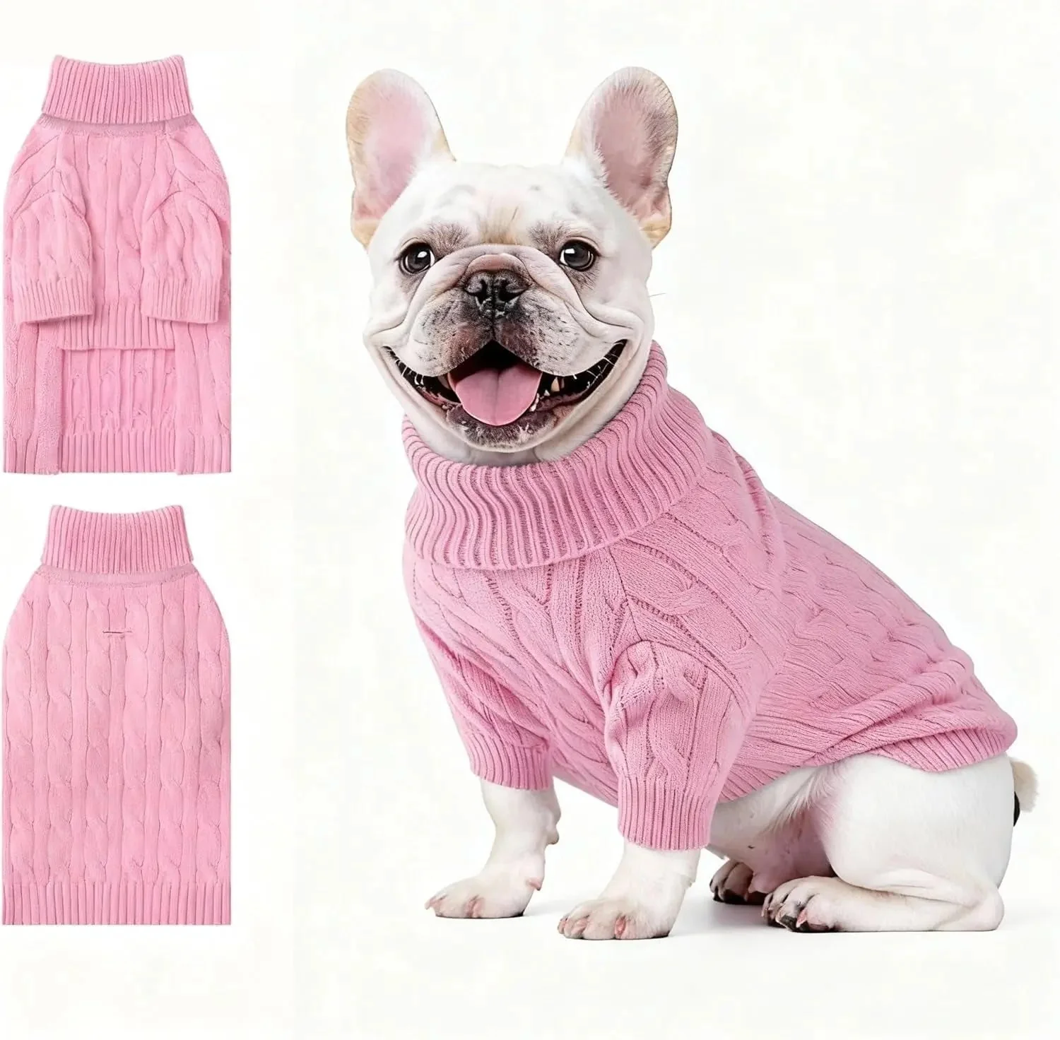 Small Dog Warm Turtleneck Cable Knit Sweater Thermal Pullover All Colors - Image 33