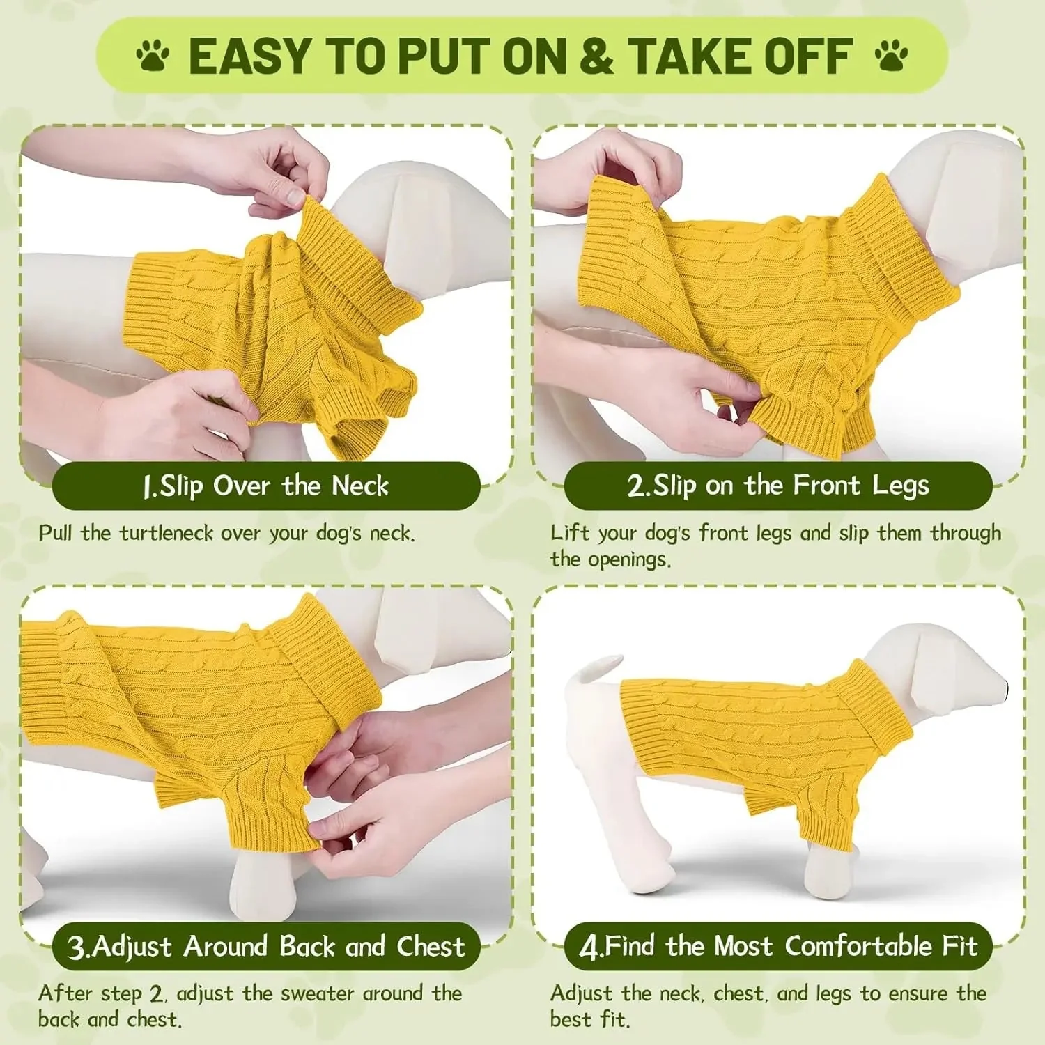 Small Dog Warm Turtleneck Cable Knit Sweater Thermal Pullover All Colors - Image 7