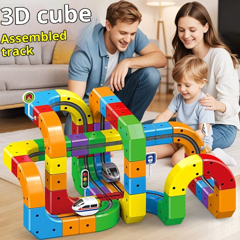 Small Train Track Cube Electric Assembled Building Block Toys - Image 4