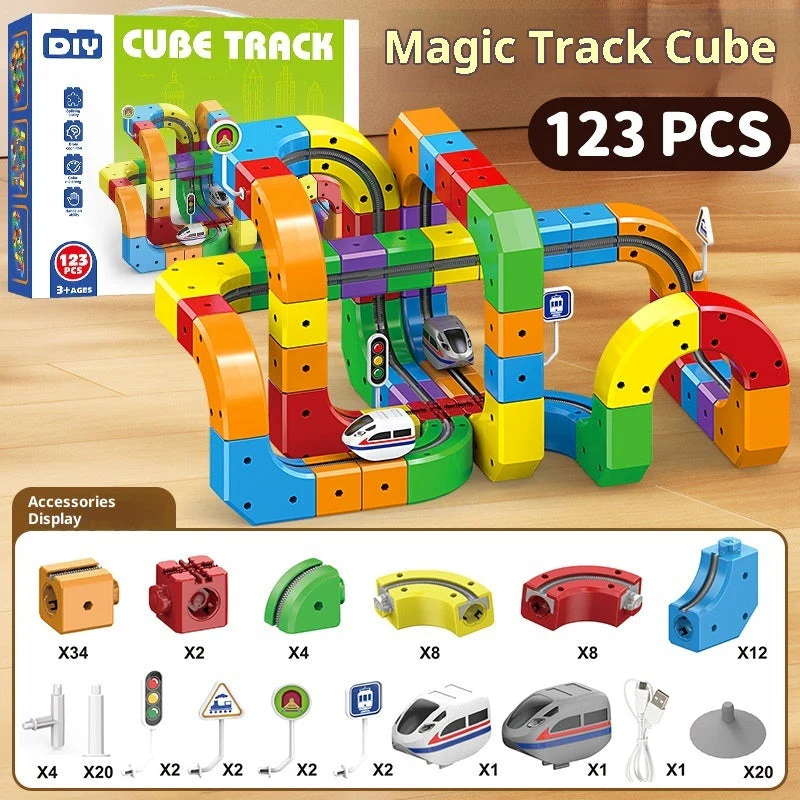 Small Train Track Cube Electric Assembled Building Block Toys - Image 6