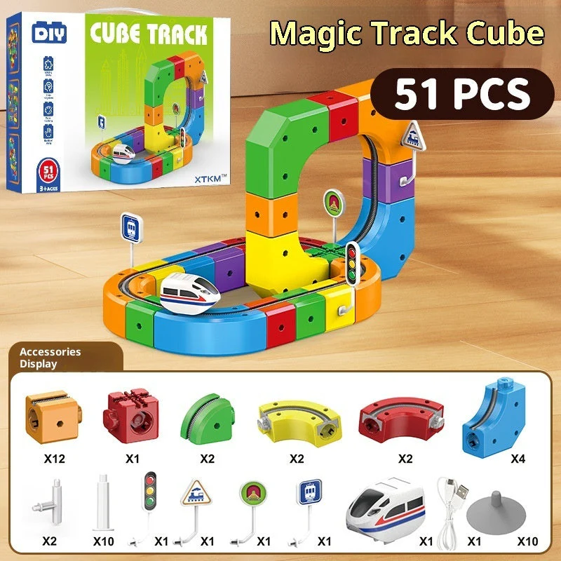 Small Train Track Cube Electric Assembled Building Block Toys - Image 7