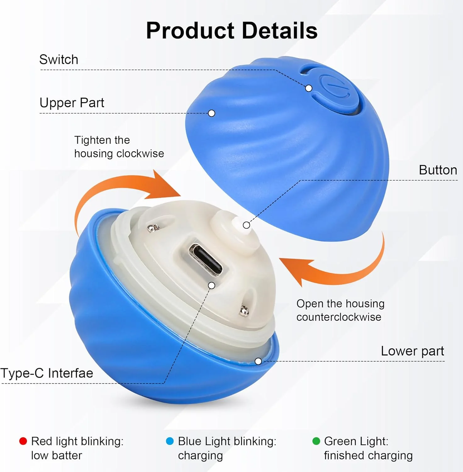 Smart Interactive Dog Toy Ball, Active Rolling Wicked Ball with Automatic Bouncing and Rotating for Puppy/Small Dogs Durable, Chewable, USB Recharger and Fun Gift Toy to Dog 2.2inch - Image 2