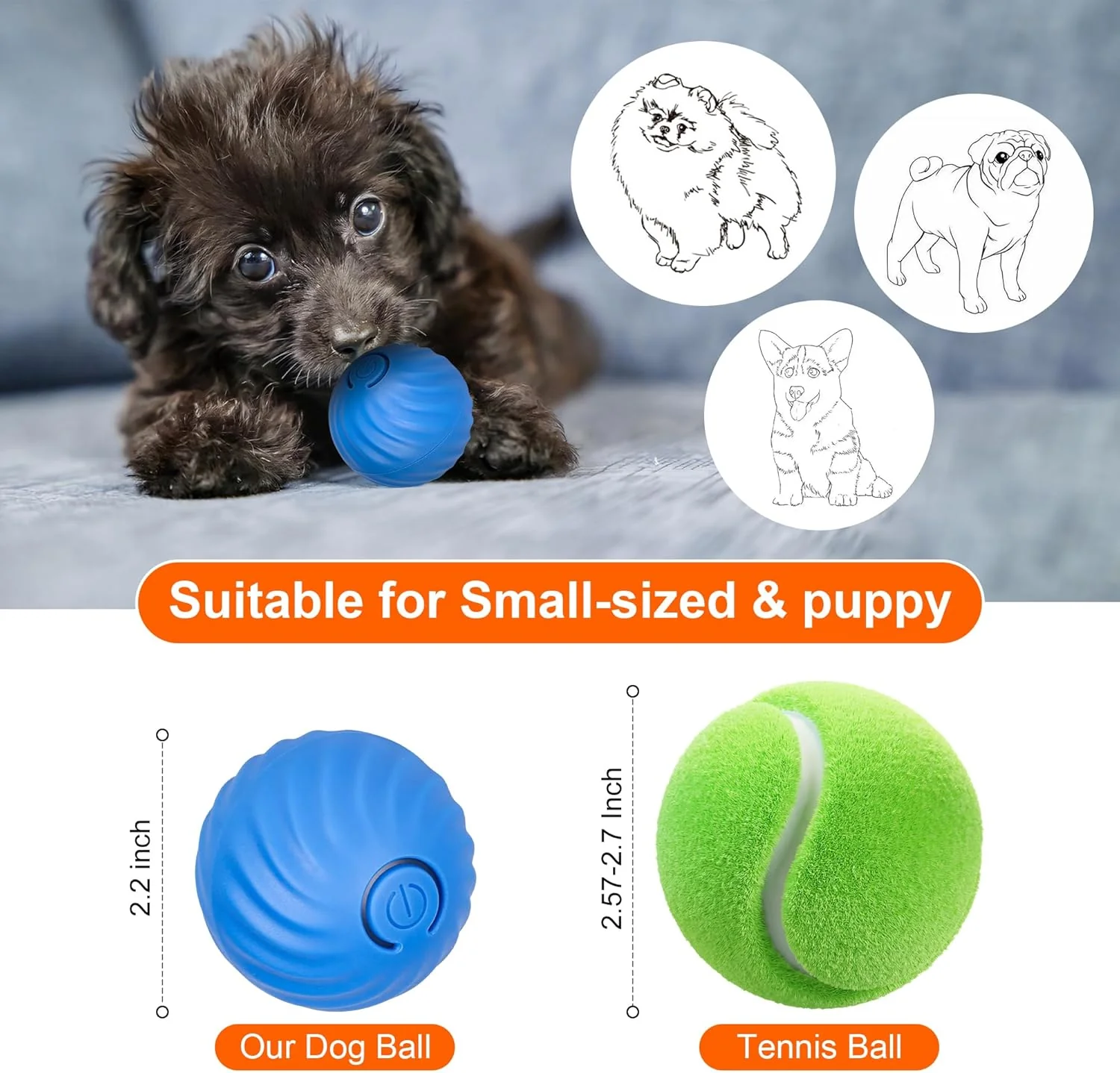 Smart Interactive Dog Toy Ball, Active Rolling Wicked Ball with Automatic Bouncing and Rotating for Puppy/Small Dogs Durable, Chewable, USB Recharger and Fun Gift Toy to Dog 2.2inch - Image 5