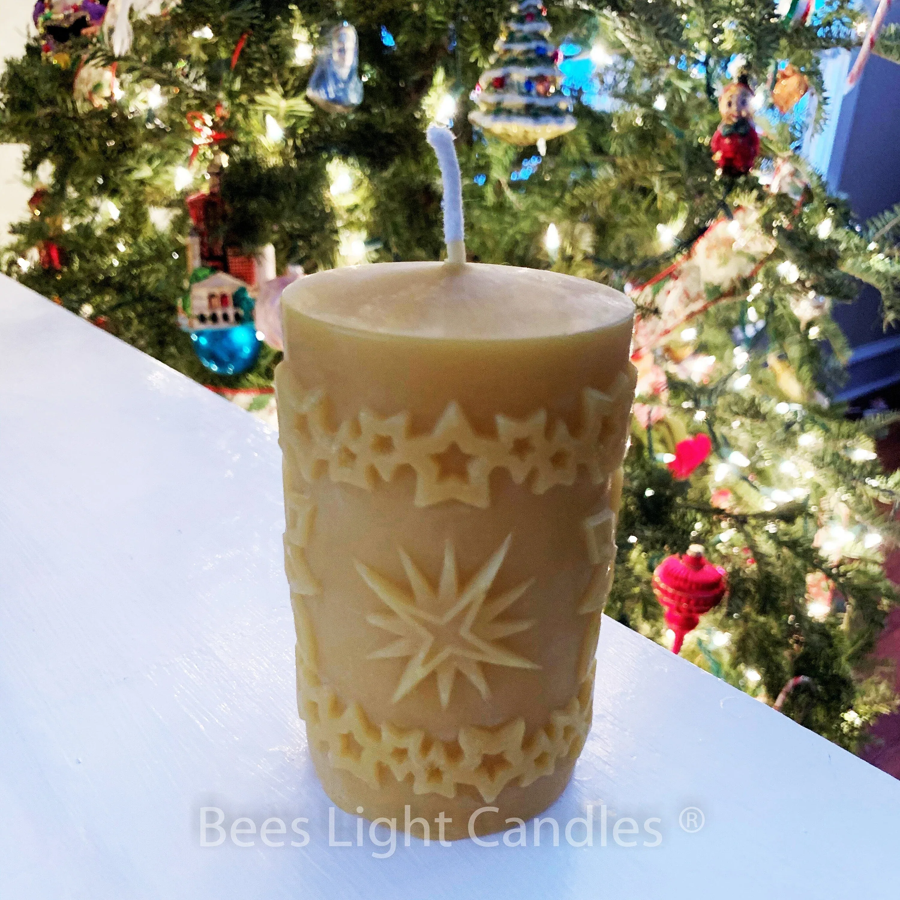Snowflake and Star Beeswax Candle - Image 2
