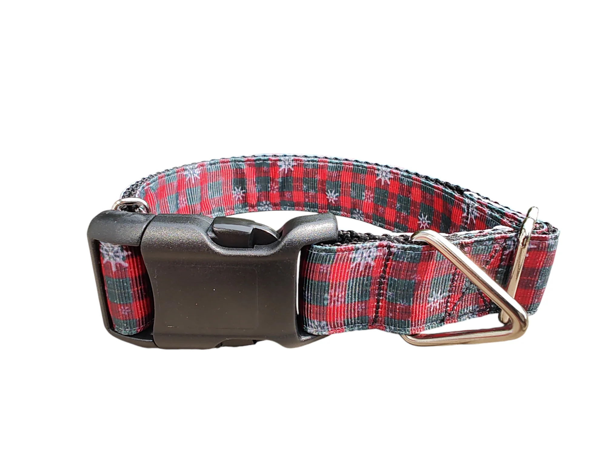 Snowflake Check Plaid Christmas Nylon Dog Collar - Image 2