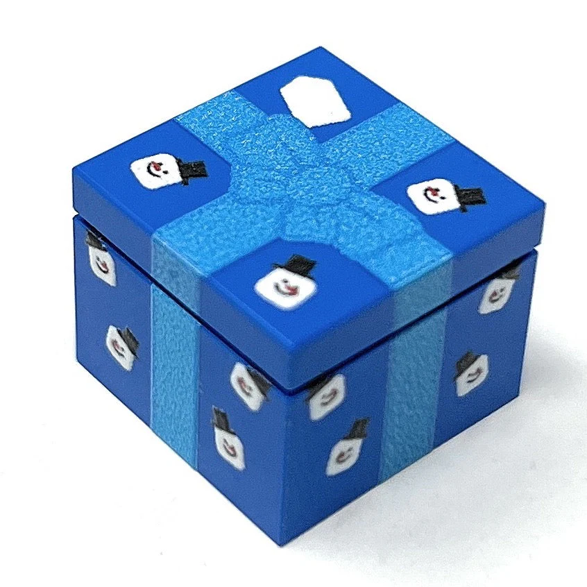 Snowman Christmas Present (Blue) Printed 2x2 Tile/Brick - Image 2