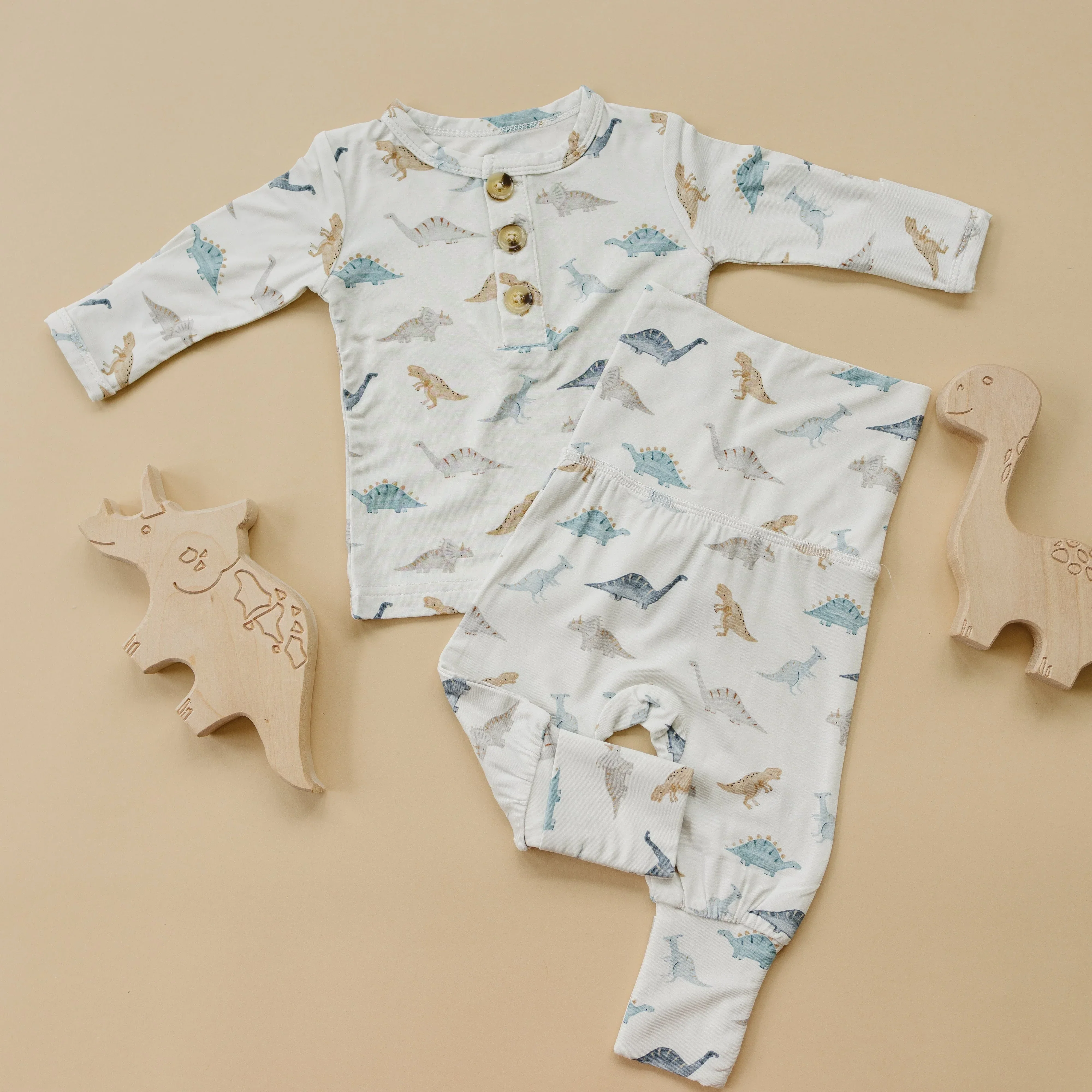 Snugglesaurus 2pc Henley Bamboo Pajamas - Sizes Newborn & Up! - Image 2