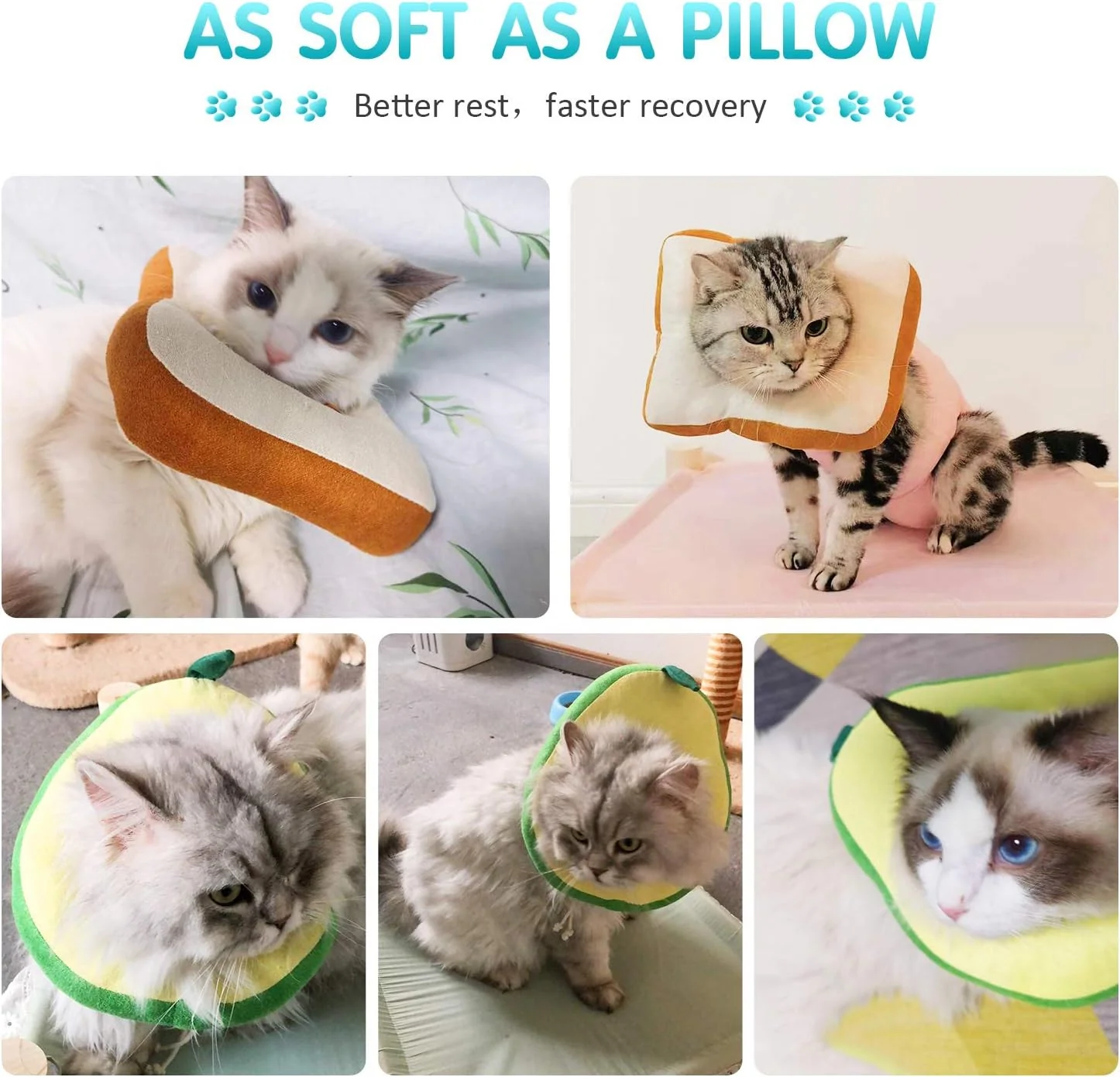 Soft Adjustable Cat Recovery Collar Cone – Cute Avocado & Toast E-Collar - Image 3