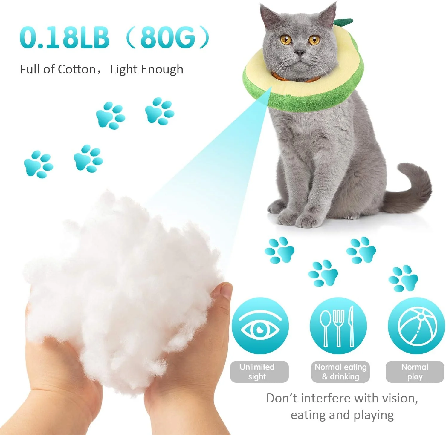 Soft Adjustable Cat Recovery Collar Cone – Cute Avocado & Toast E-Collar - Image 4