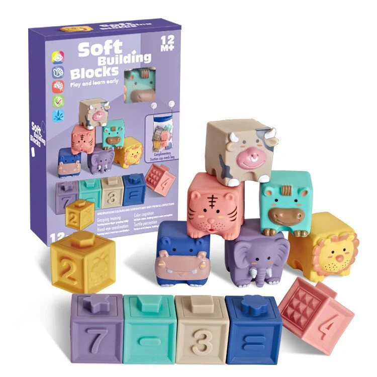 Soft Plastic Building Blocks For Infants And Young Children Early Education Digital Cognitive Animal Relief Matching Toys - Image 6