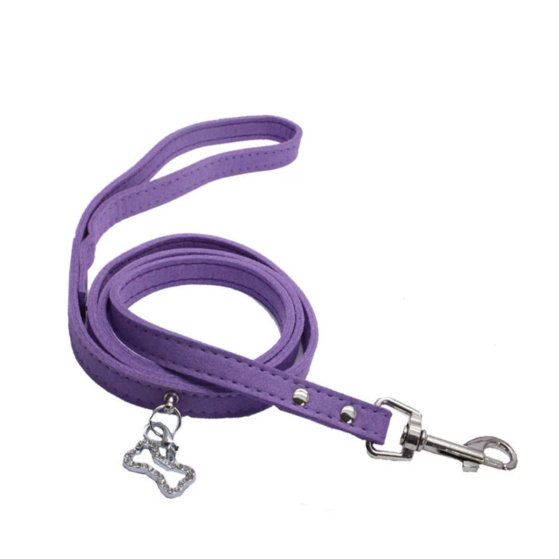 Soft Suede Dog Leash with Rhinestone Bone Charm Pendant - Image 2