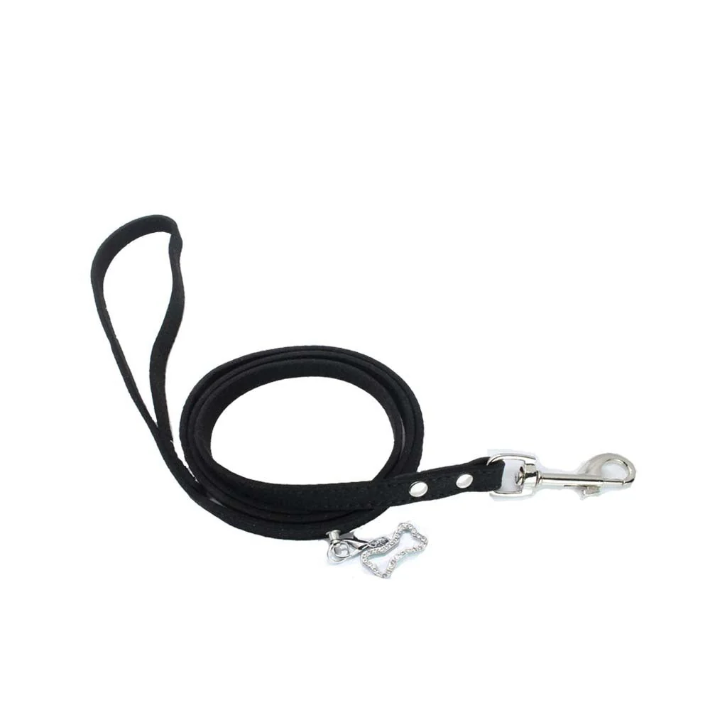 Soft Suede Dog Leash with Rhinestone Bone Charm Pendant - Image 3