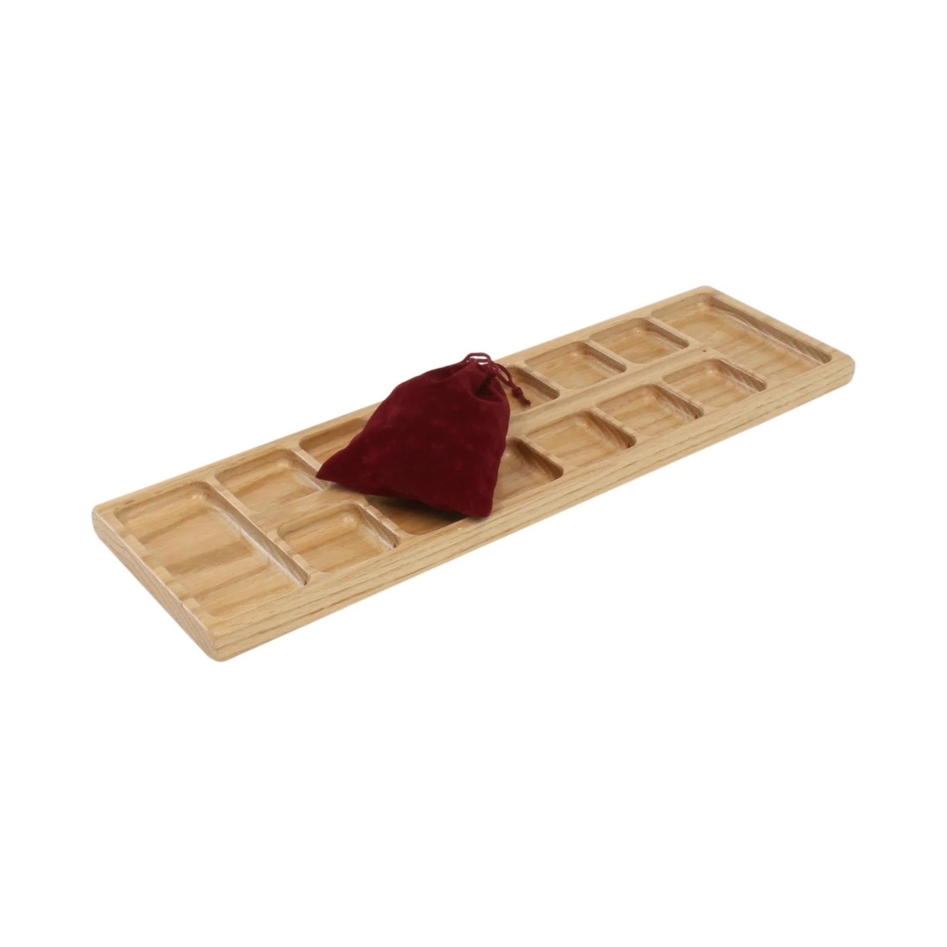 Solid Oak Wood Mancala Board Game Set With Marbles, Amish-Made - Image 3