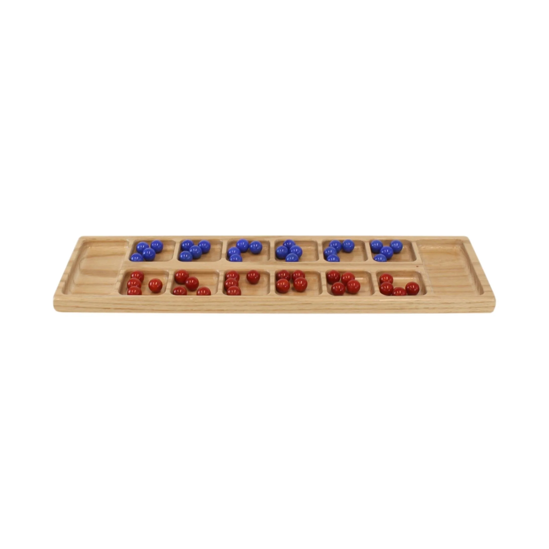 Solid Oak Wood Mancala Board Game Set With Marbles, Amish-Made - Image 5
