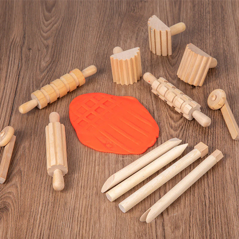 Solid Wood Mini Rolling Pin Rolling Pin Roller Seal Toy Set - Image 2