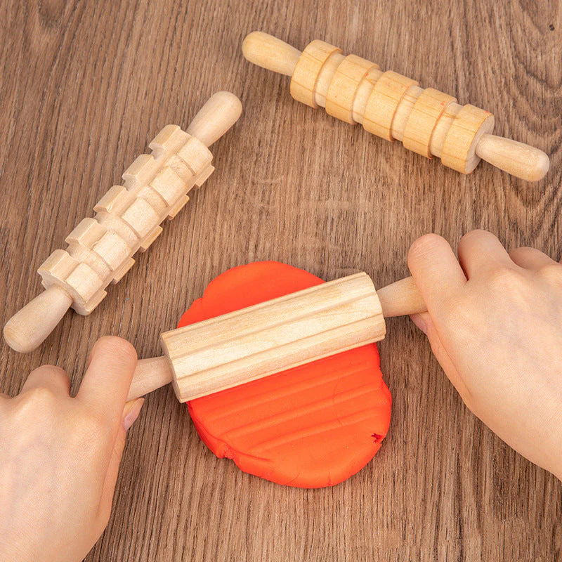 Solid Wood Mini Rolling Pin Rolling Pin Roller Seal Toy Set - Image 3