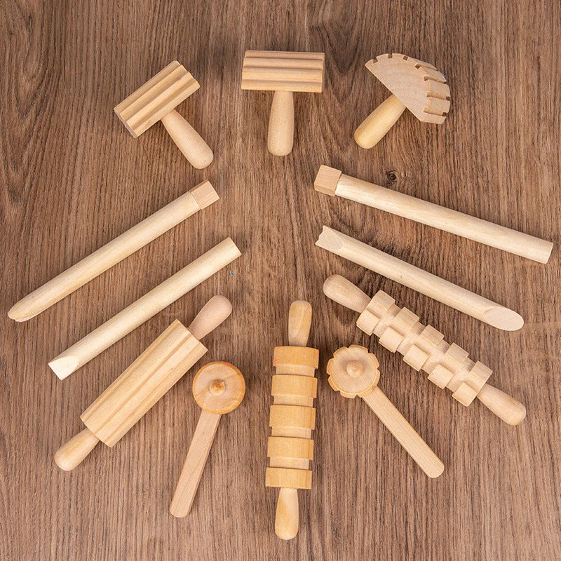 Solid Wood Mini Rolling Pin Rolling Pin Roller Seal Toy Set - Image 4