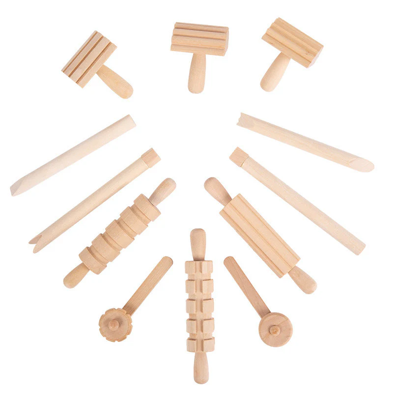 Solid Wood Mini Rolling Pin Rolling Pin Roller Seal Toy Set - Image 5