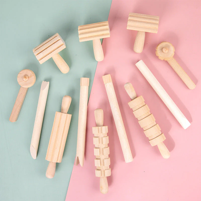 Solid Wood Mini Rolling Pin Rolling Pin Roller Seal Toy Set - Image 6