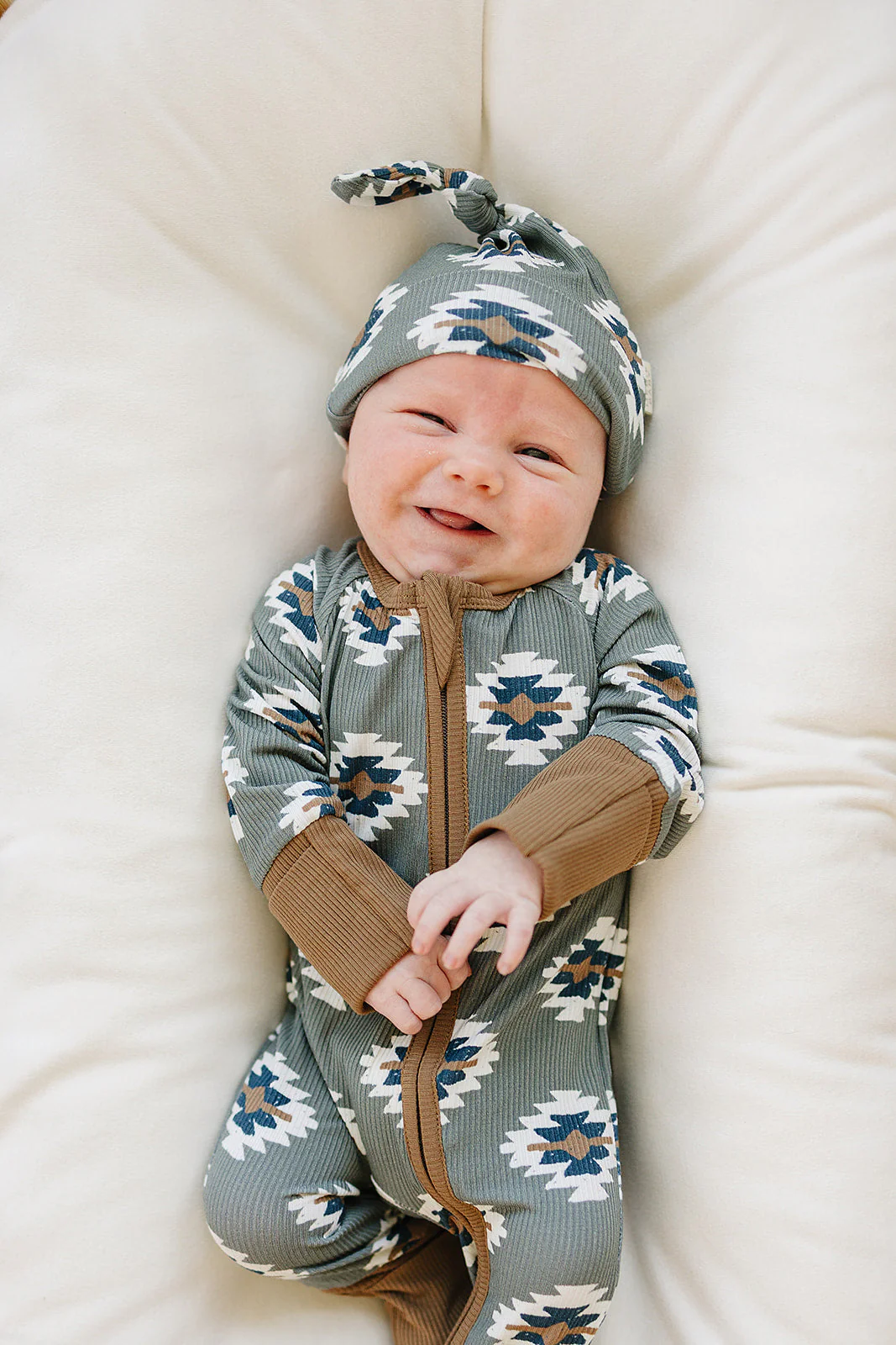 Southwest Aztec Ribbed Bamboo Newborn Knot Hat - Image 3