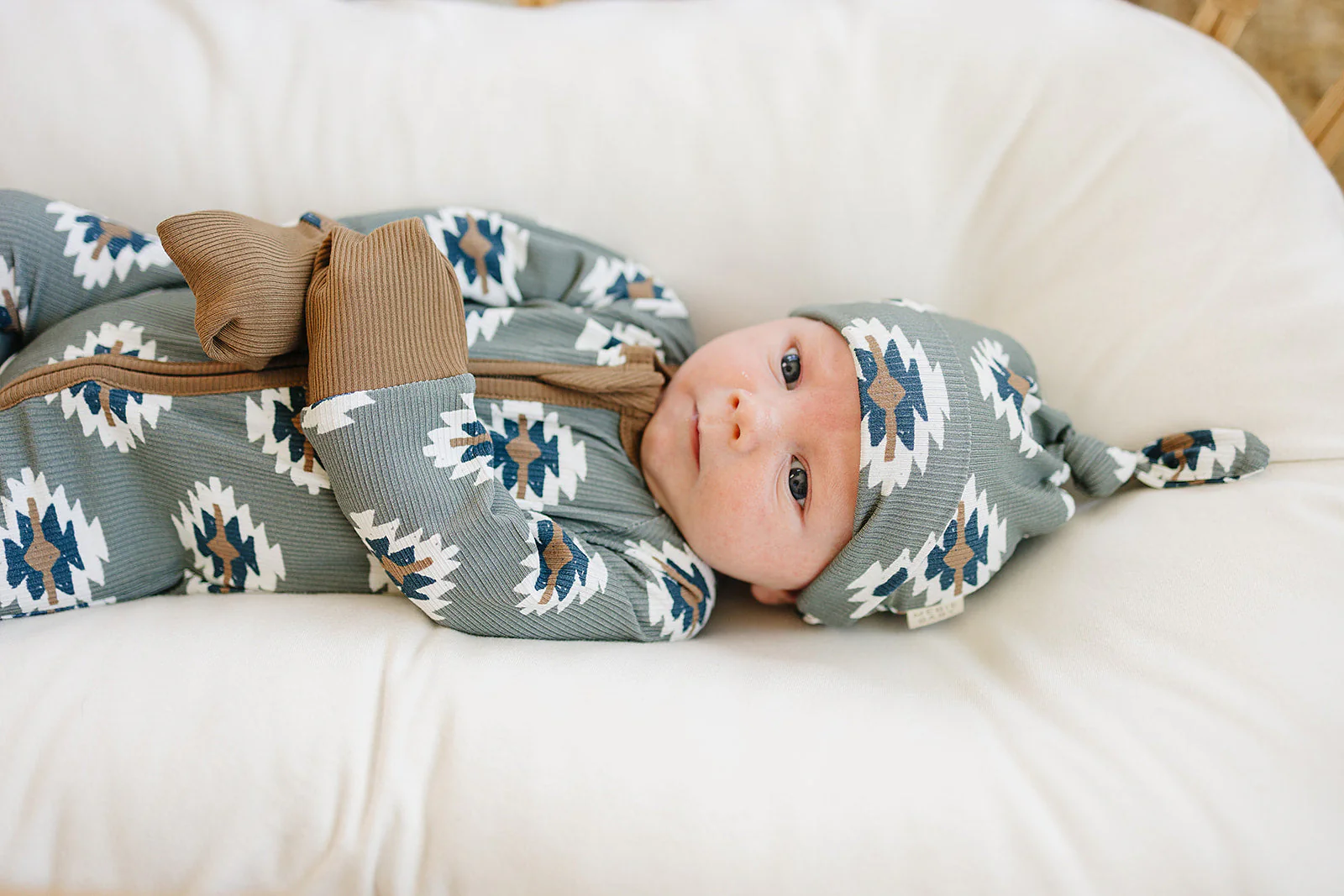 Southwest Aztec Ribbed Bamboo Newborn Knot Hat - Image 4