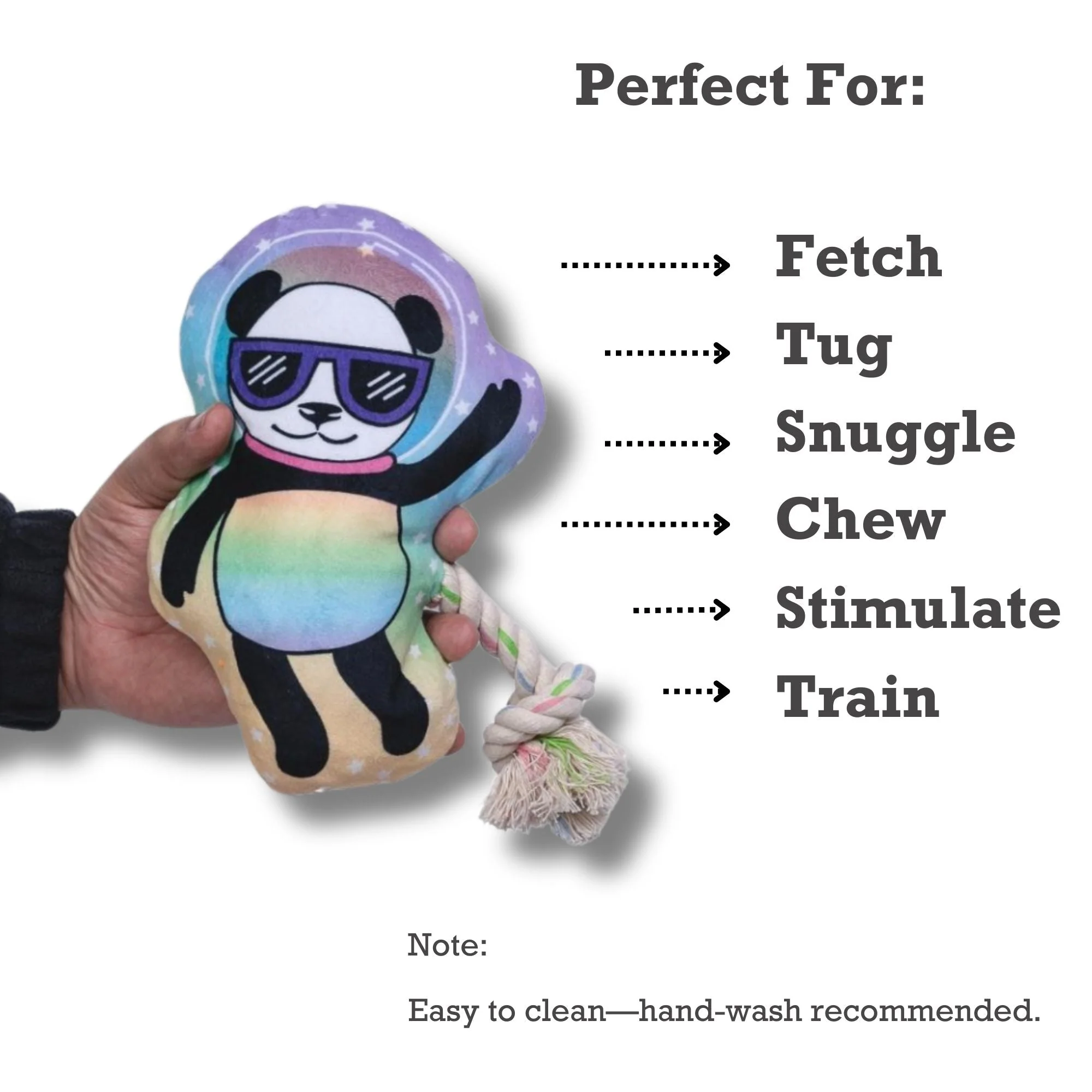 Space Panda Plush Dog Toy – with Squeaker & Crinkle Paper for Fun Play - Image 10