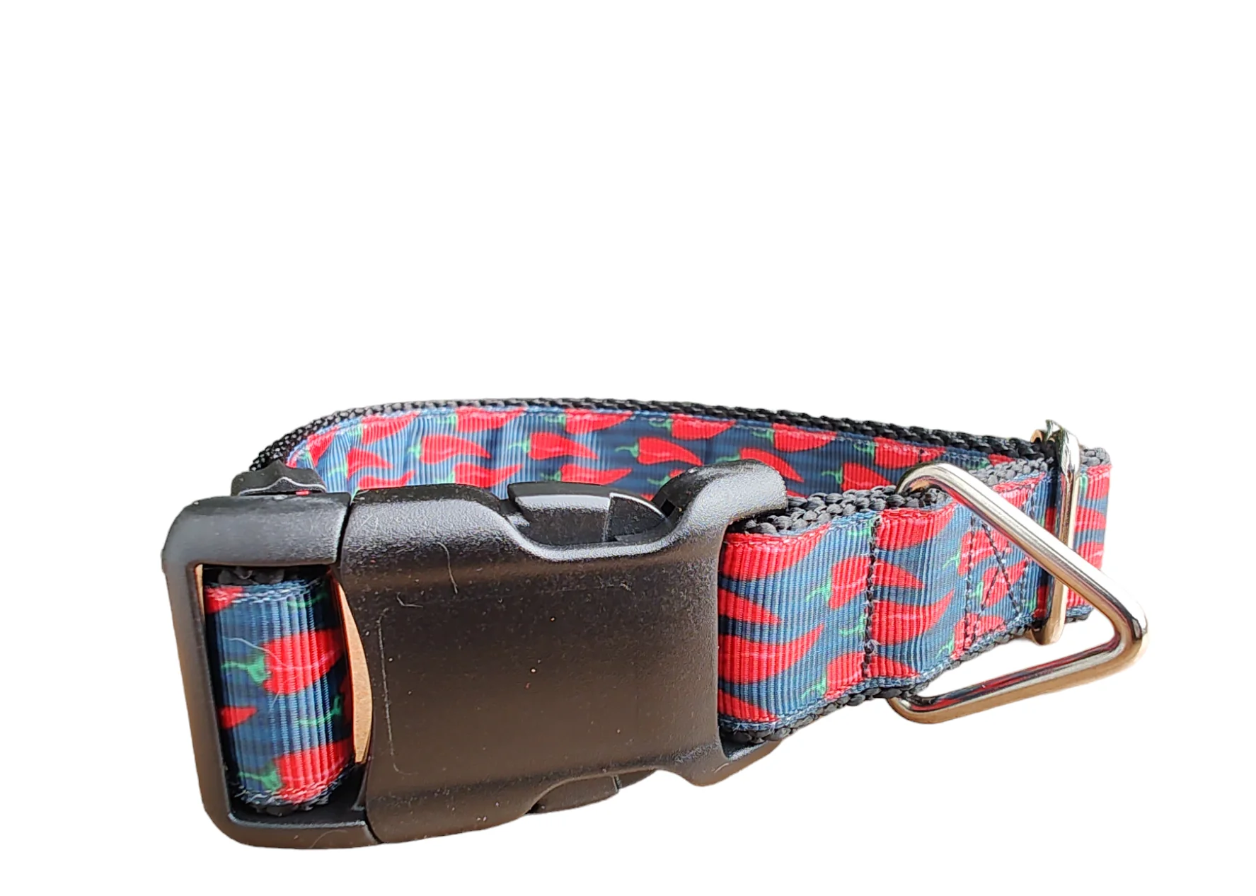 Spicy Red Pepper Black Nylon Dog Collar MD, LG, XL, Leash - Image 2
