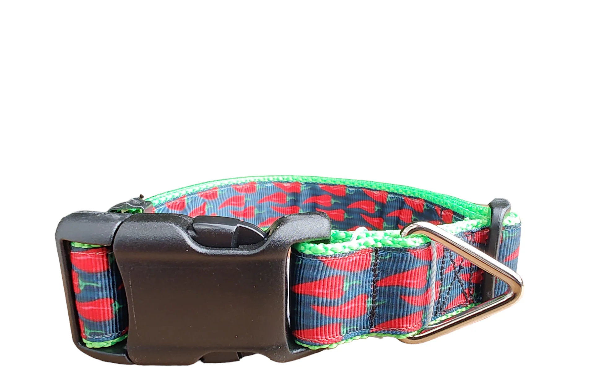 Spicy Red Pepper Neon Green Nylon Dog Collar MD, LG, XL, Leash - Image 2