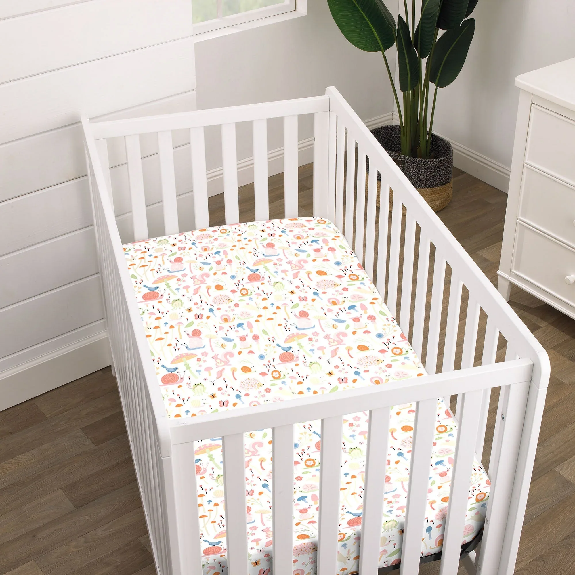 Spring Garden Pink, Green, Orange and Ivory Super Soft Mini Crib Sheet - Image 2