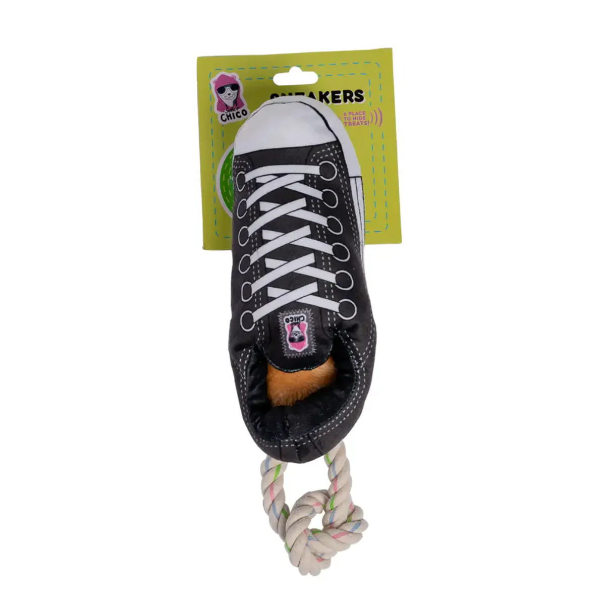 Squeaky Comfort Plush Sneaker Dog Toy – with Treat Compartment, Safe & Durable – Black - Image 3